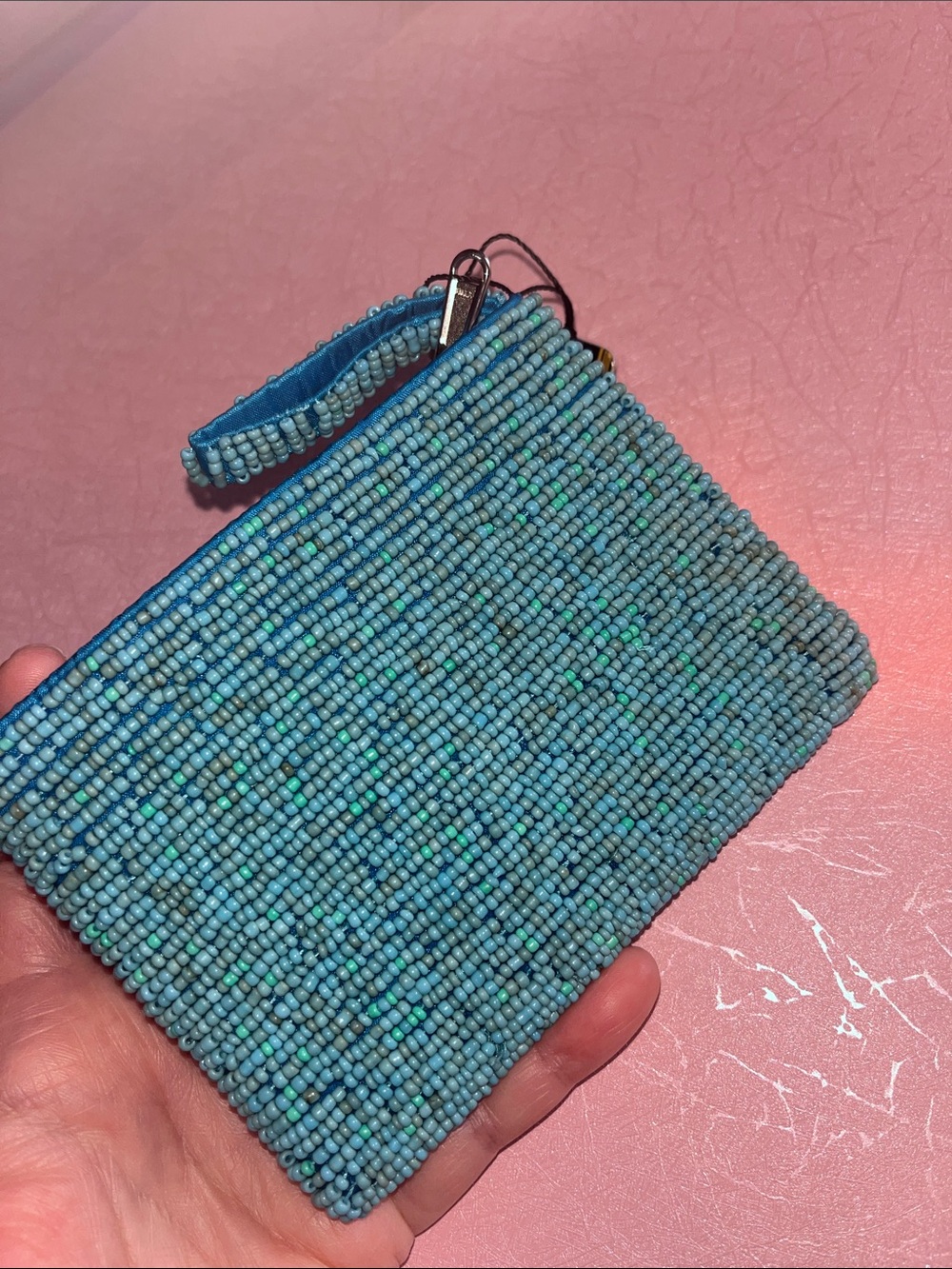Beaded Evil Eye Wristlet Pouch in Aqua & Blue - Picture 4 of 16